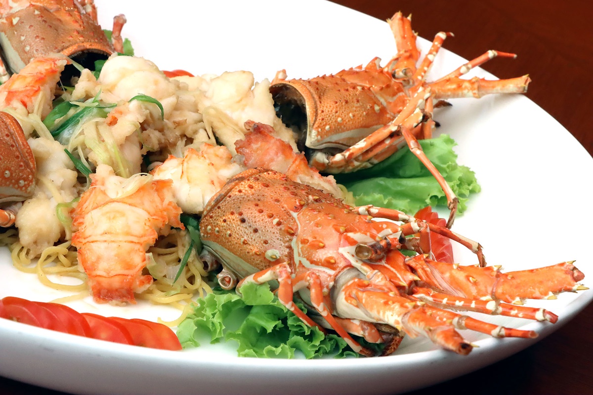 Baked lobster with egg noodles at the Emerald Hotel