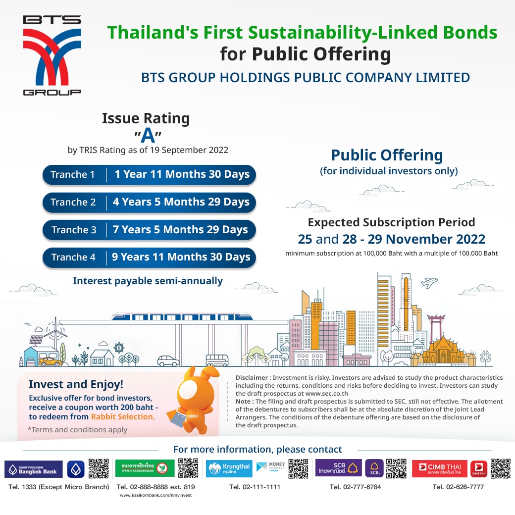 BTS Group to offer the first-ever in Thailand 'Sustainability-Linked Bonds (SLB)' to general public