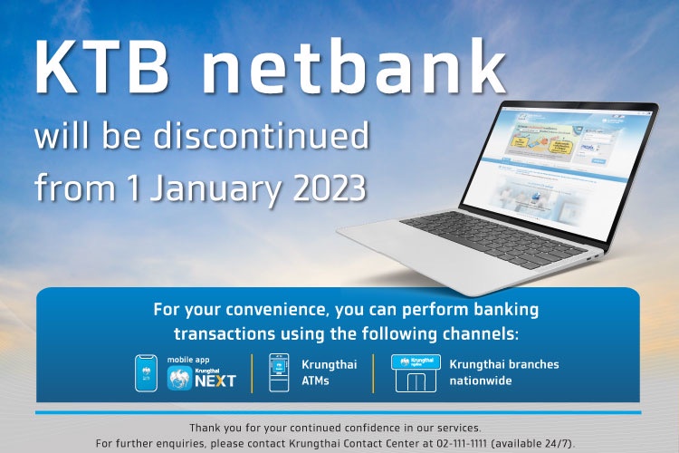 Krungthai to discontinue KTB netbank from 1 Jan 23