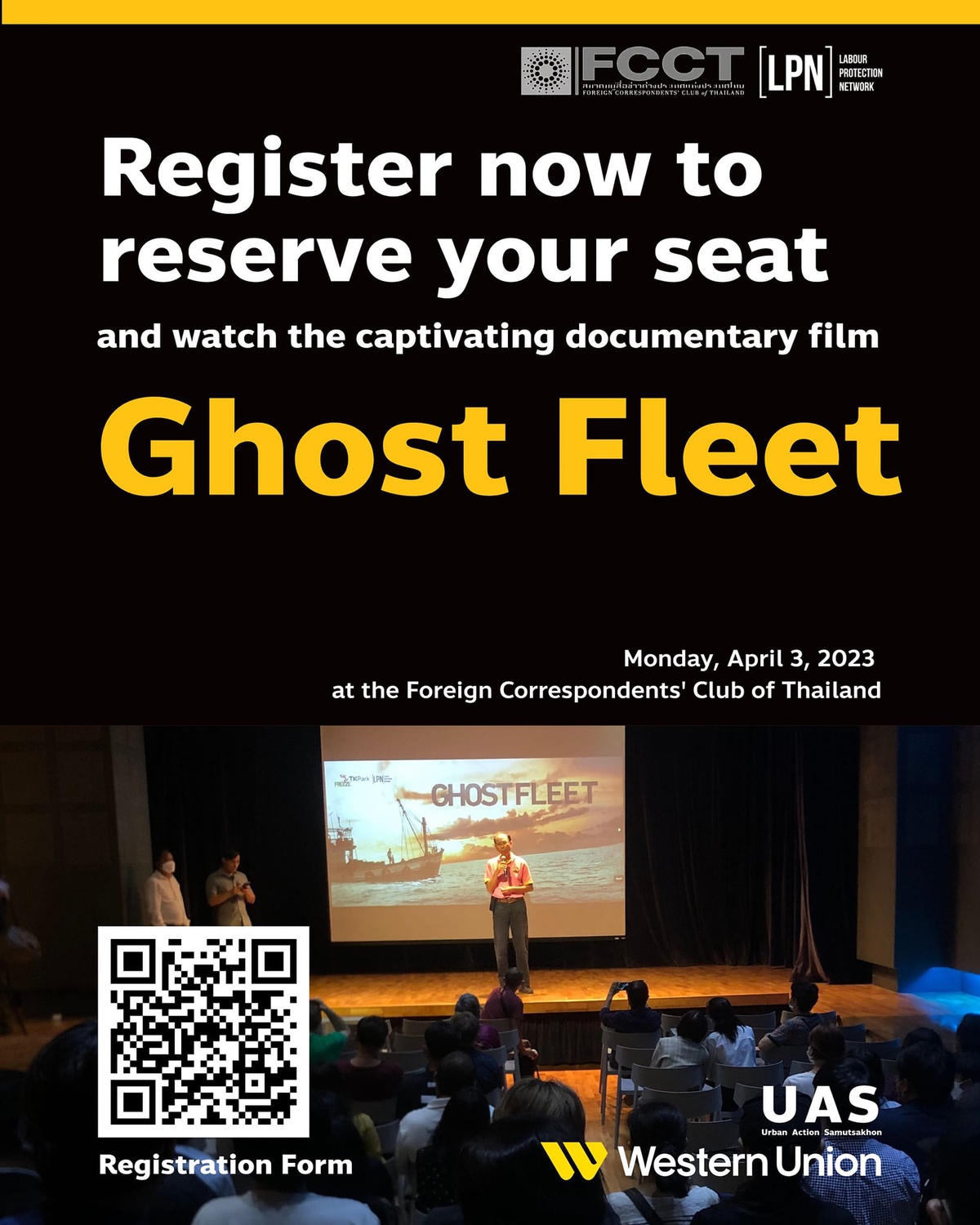 Register now to reserve your seat and watch the captivating documentary film, 'Ghost Fleet'! .
