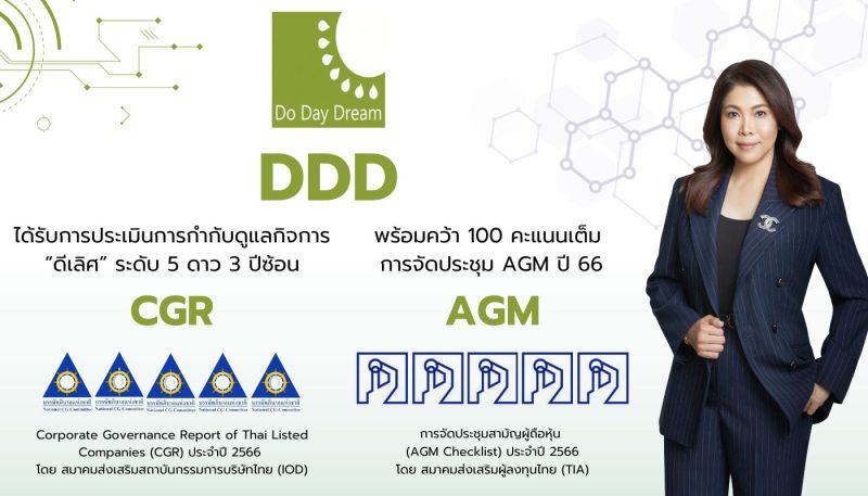 DDD คว้า CGR ระดับ 5 ดาว ดีเลิศ 3 ปีซ้อน และจัดประชุม AGM 100 คะแนนเต็ม สะท้อนการกำกับดูแลกิจการที่ดี