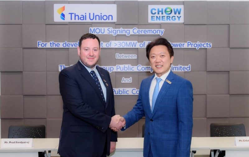 Chow Energy joins hands with Thai Union to reduce greenhouse gases and sign an MOU to install more than 30 megawatts of solar power for partners