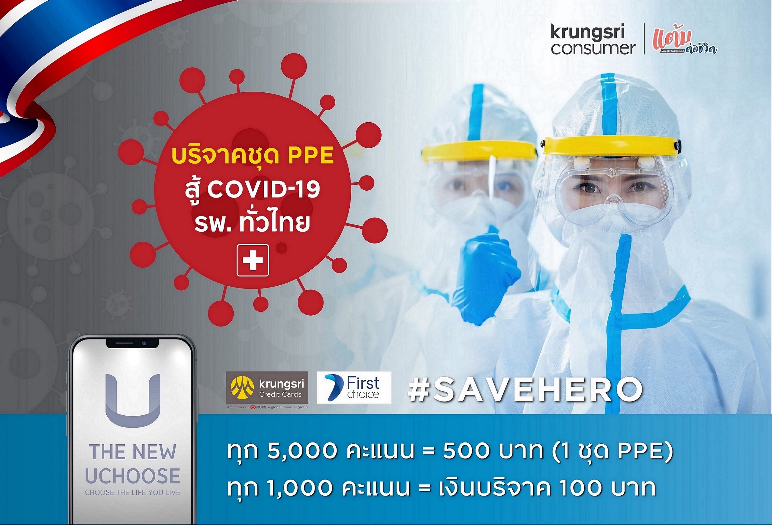 กรุงศรี คอนซูมเมอร์ เดินหน้า โครงการแต้มต่อชีวิต ชวนแลกแต้มบัตรเครดิตบริจาคชุด PPE มอบโรงพยาบาลทั่วไทยสู้ภัย 'COVID-19