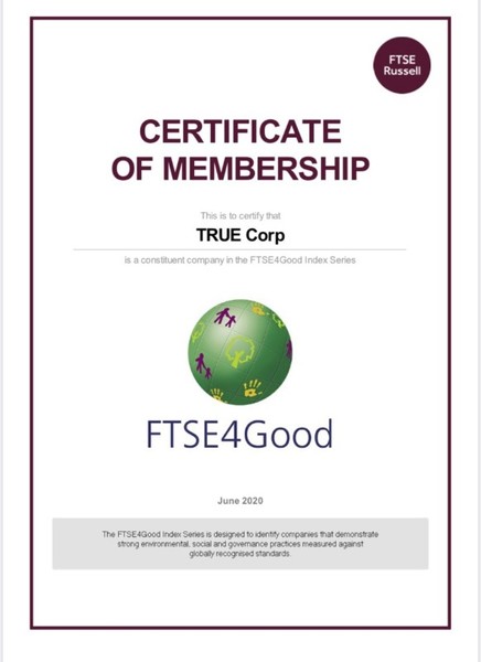 ยั่งยืนต่อเนื่องเป็นปีที่ 4 ทรู ติดอันดับสมาชิกดัชนีความยั่งยืนระดับโลก FTSE4Good ประจำปี 2563