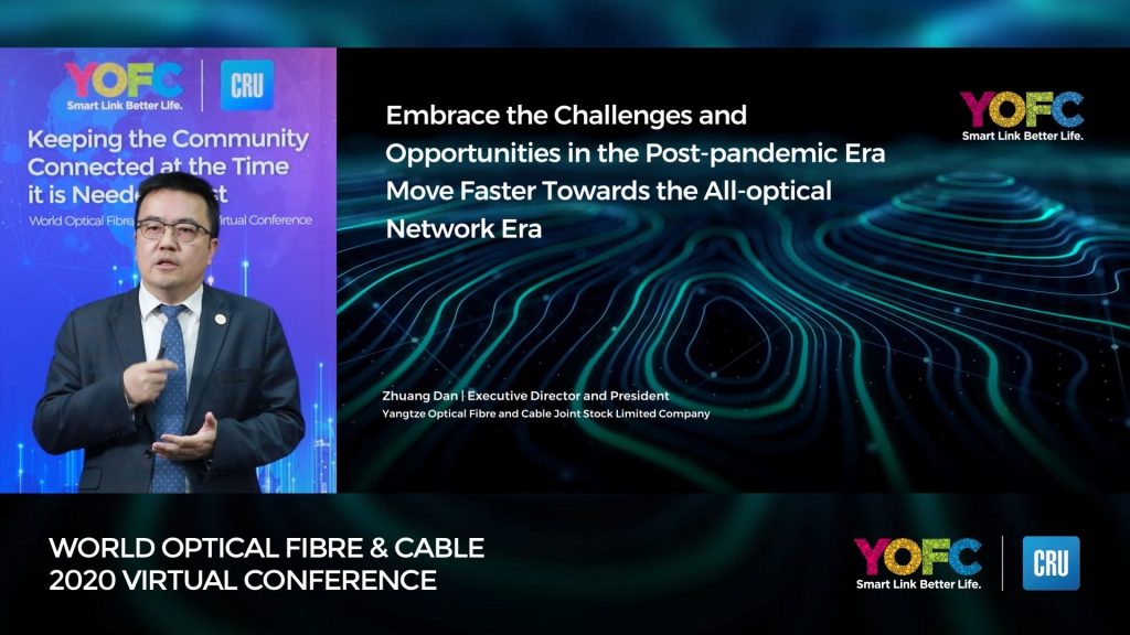 YOFC แสดงวิสัยทัศน์เกี่ยวกับอนาคตของอุตสาหกรรมไฟเบอร์ออปติก ในการประชุม CRU World Optical Fibre Cable 2020 Virtual Conference