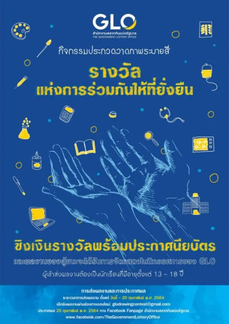สำนักงานสลากฯ เชิญชวนเยาวชนร่วมประกวดวาดภาพชิงทุนการศึกษา 30,000 บาท ภายใต้แนวคิด "รางวัลแห่งการร่วมให้ที่ยั่งยืน"