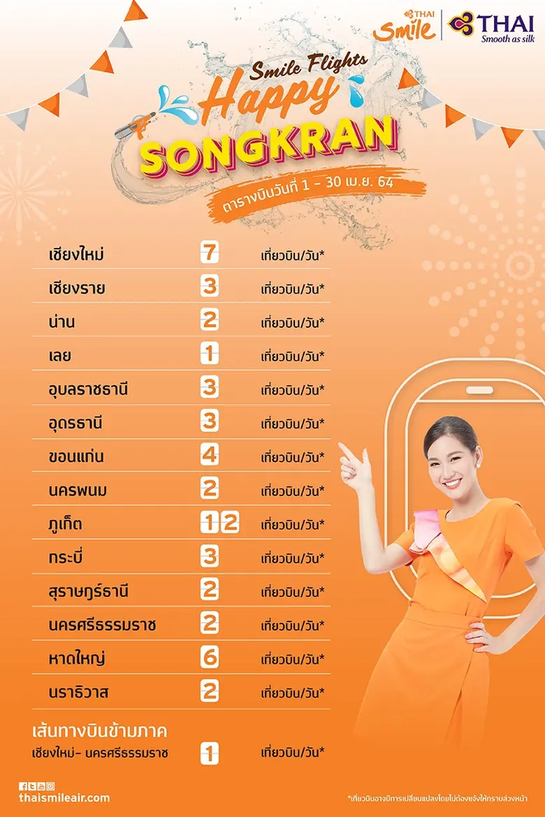 ไทยสมายล์ ประกาศเพิ่มเที่ยวบินในเดือนเมษายน เพื่ออำนวยความสะดวกแก่ผู้โดยสารในเทศกาลสงกรานต์