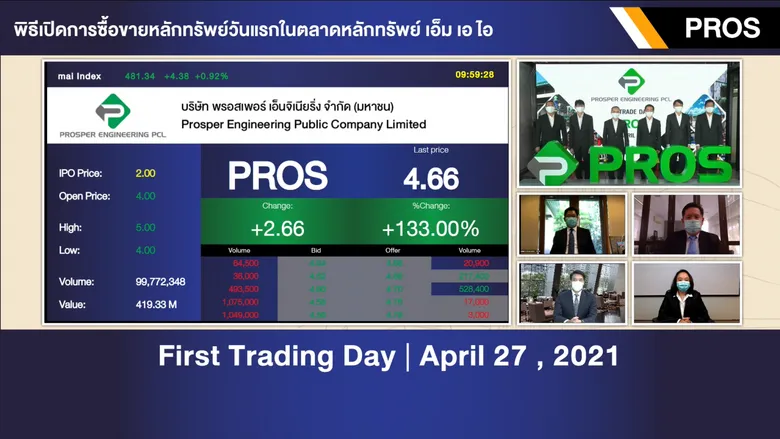 PROS เริ่มซื้อขายในตลาดหลักทรัพย์ เอ็ม เอ ไอ วันแรก