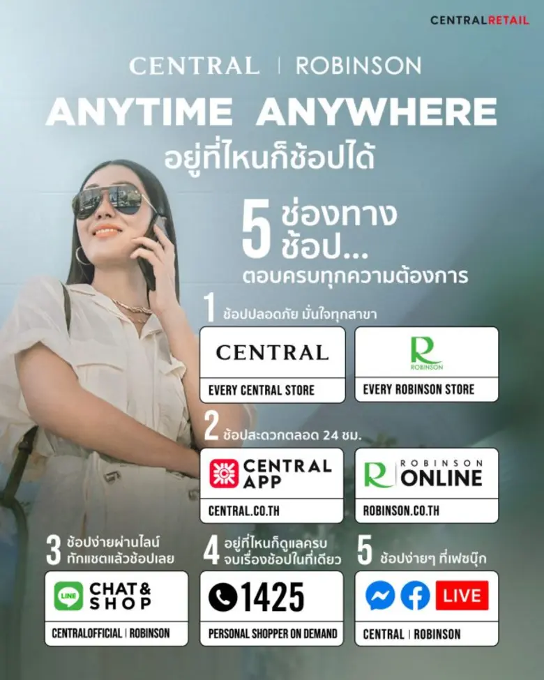 "ห้างเซ็นทรัล" และ "โรบินสัน" ตอบรับทุกความต้องการของลูกค้า ชูกลยุทธ์อยู่ที่ไหนก็ช้อปได้กับบริการ 'Central & Robinson, With You Anytime Anywhere'