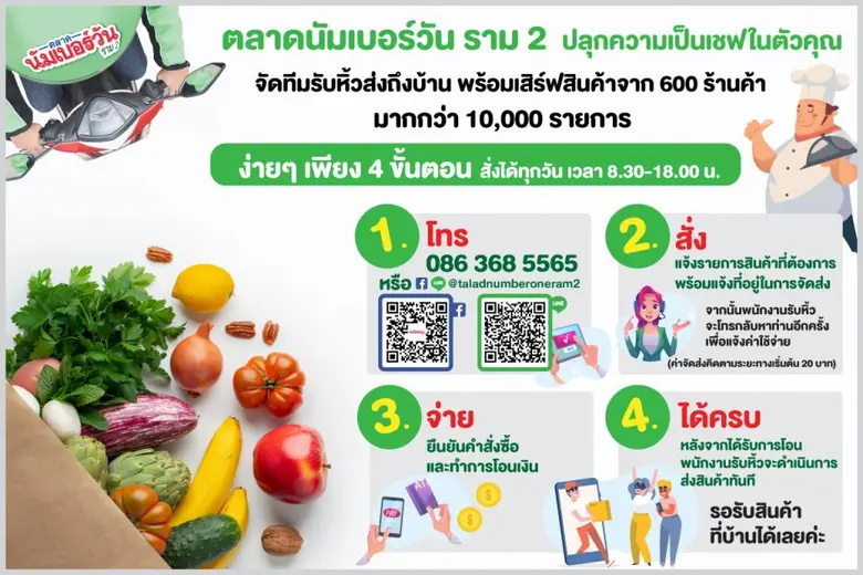 ตลาดนัมเบอร์วันราม 2 ปลุกความเป็นเชฟในตัวคุณ จัดทีมรับหิ้วส่งถึงบ้าน พร้อมเสริ์ฟสินค้าจาก 600 ร้านค้า มากกว่า 10,000 รายการ