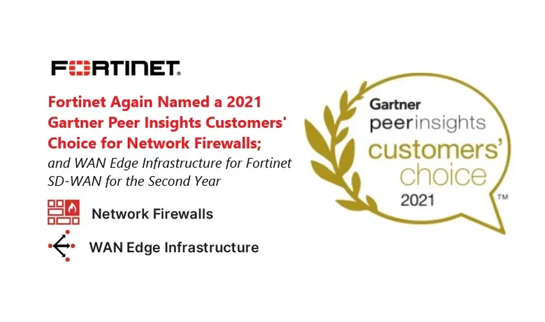 Fortinet Again Named a 2021 Gartner Peer Insights Customers' Choice for Network Firewalls