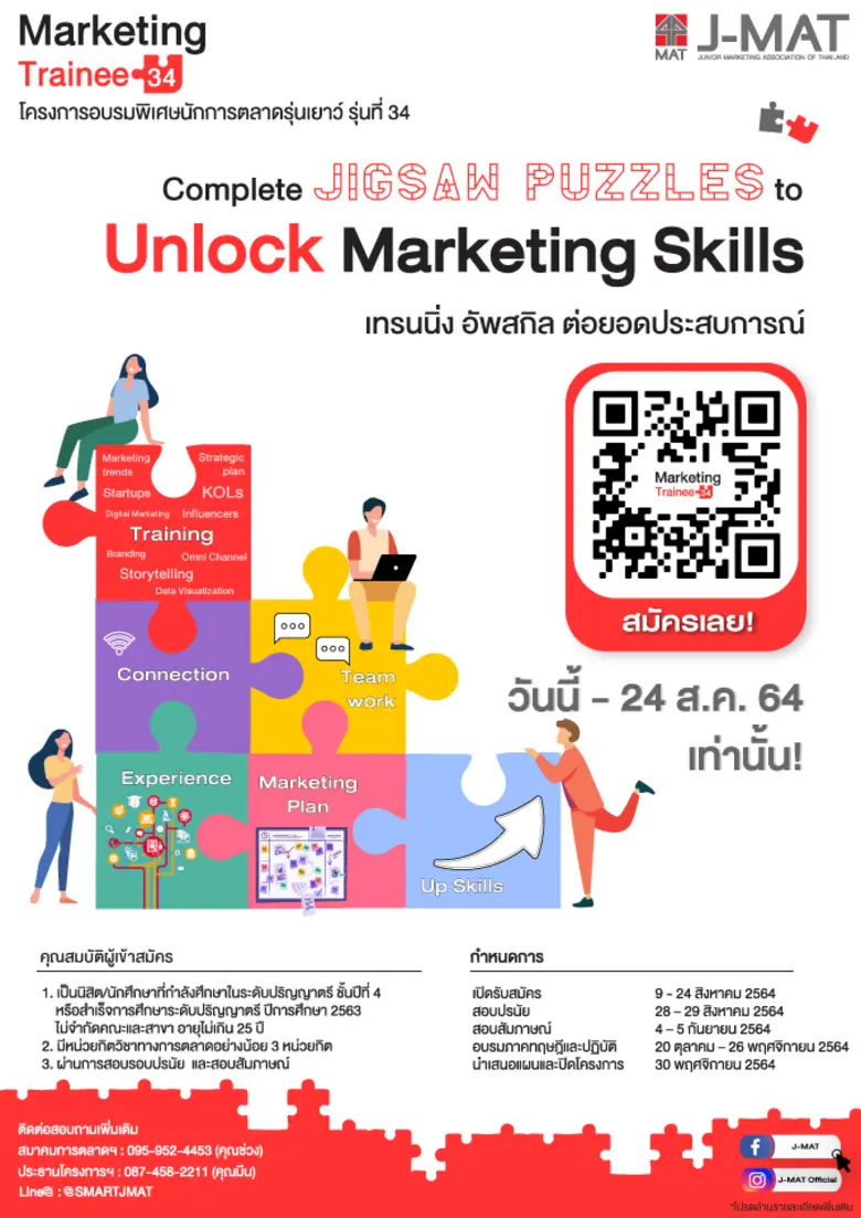 เปิดรับสมัครผู้เข้าร่วมโครงการอบรมพิเศษนักการตลาดรุ่นเยาว์ หรือ Marketing Trainee รุ่นที่ 34