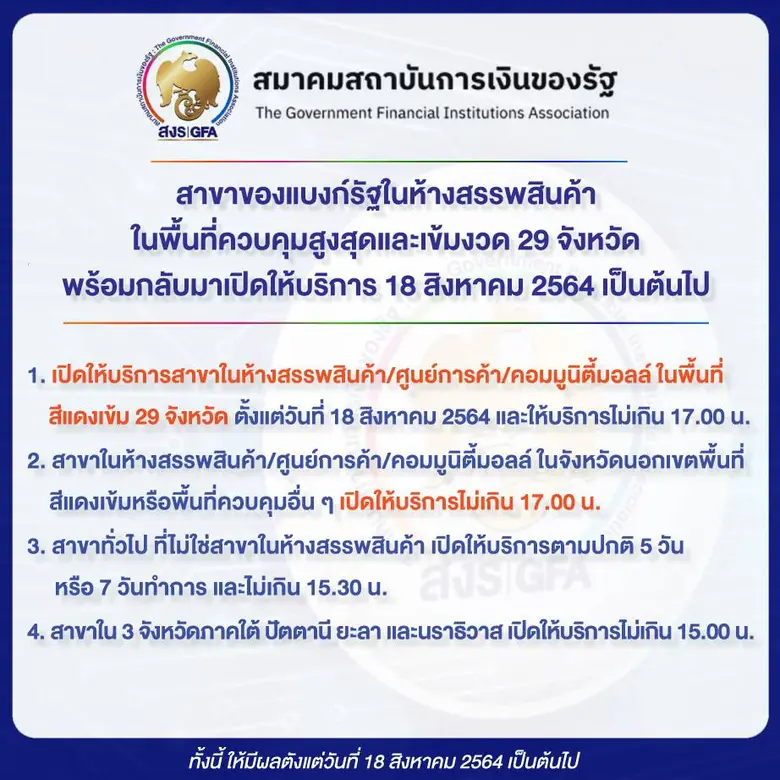 สาขาของแบงก์รัฐในห้างสรรพสินค้า พร้อมกลับมาเปิดให้บริการวันนี้