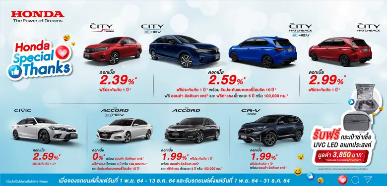 Honda goes full house at the 38th Thailand International Motor Expo 2021, Celebrating the year end with the "Honda Special Thanks" campaign at the event and at Honda showrooms nationwide