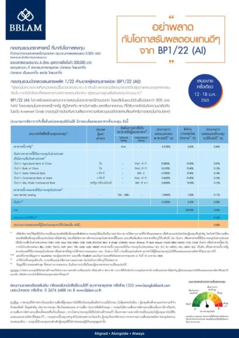 BBLAM เสนอขาย IPO "BP1/22 (AI)" วันที่ 12-18 ม.ค.นี้