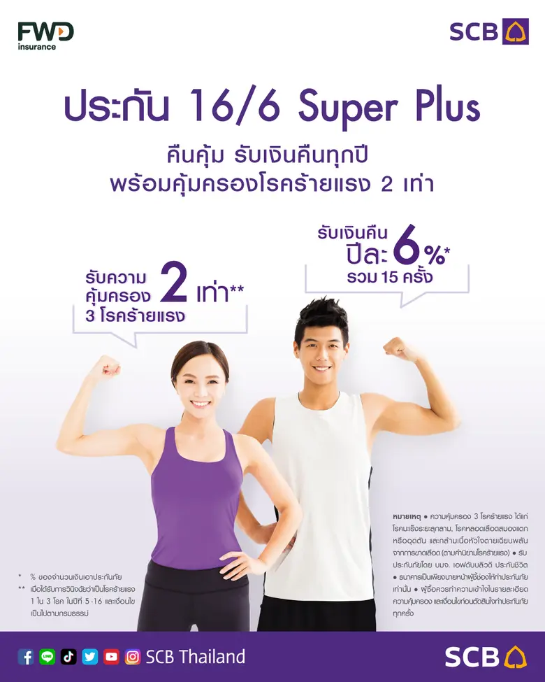ไทยพาณิชย์ควงเอฟดับบลิวดี ประกันชีวิต ส่งประกันชีวิตสะสมทรัพย์ 16/6 Super Plus ตอบโจทย์คนออมเงินสั้นรับผลตอบแทนสูง คุ้มครอง 3 โรคร้ายแรง