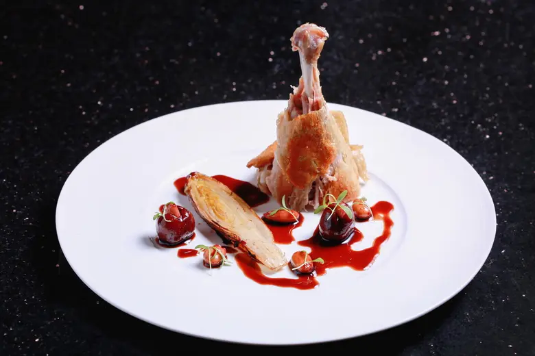 Seasonal Girolles and cherries at Red Sky restaurant Centara Grand at CentralWorld