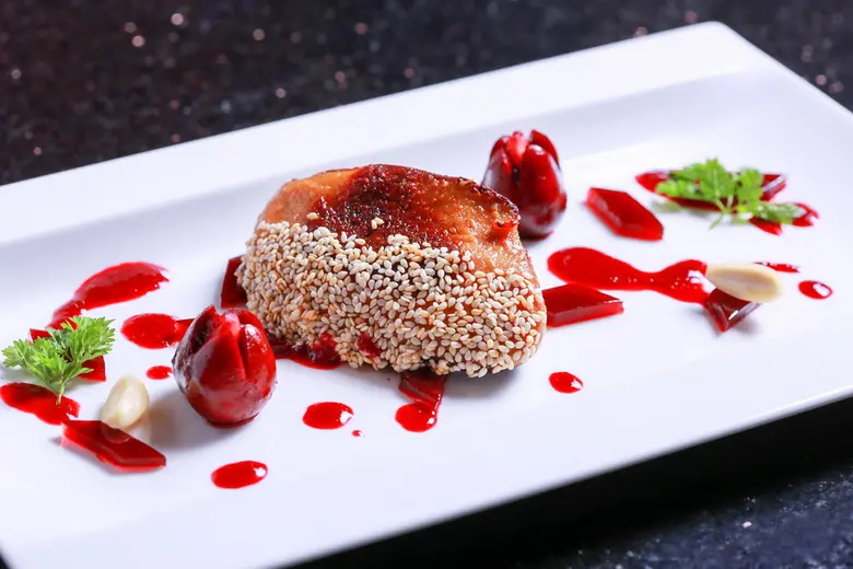 Seasonal Girolles and cherries at Red Sky restaurant Centara Grand at CentralWorld