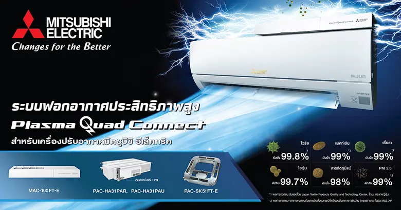 "Plasma Quad Connect" ที่สุดแห่งเทคโนโลยีฟอกอากาศประสิทธิภาพสูง สำหรับเครื่องปรับอากาศมิตซูบิชิ อีเล็คทริค