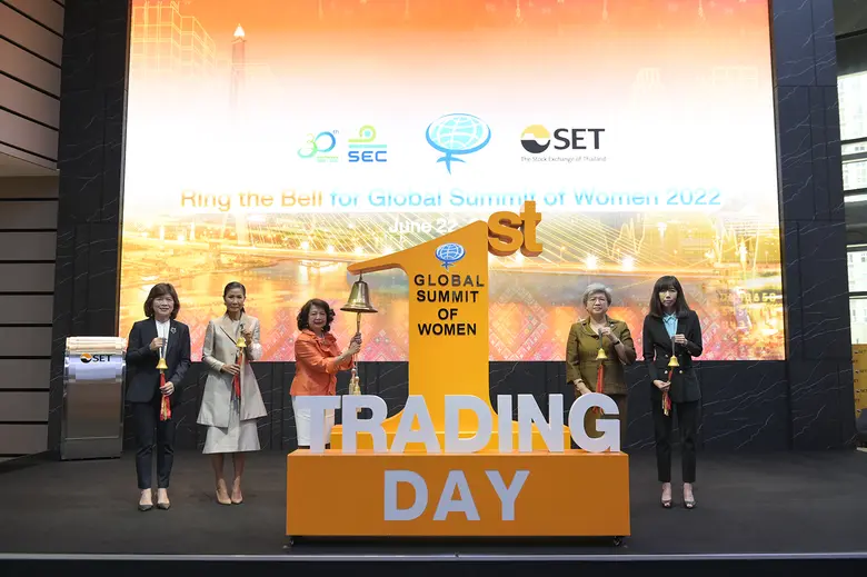 Women leaders ring the bell at SET to mark the opening of Global Summit of Women 2022