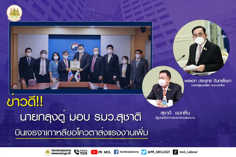 ข่าวดี!! นายกลุงตู่ มอบ รมว.สุชาติ บินเจรจาเกาหลีขอโควตาส่งแรงงานเพิ่ม