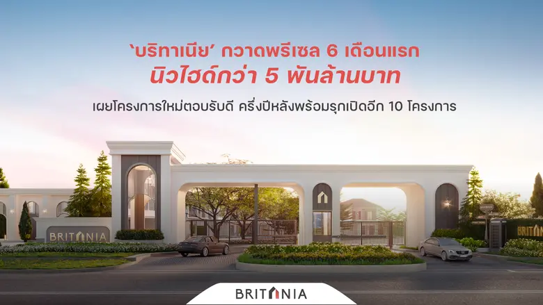 'บริทาเนีย' กวาดพรีเซล 6 เดือนแรก นิวไฮด์กว่า 5 พันล้านบาท เผยโครงการใหม่ตอบรับดี ครึ่งปีหลังพร้อมรุกเปิดอีก 10 โครงการ