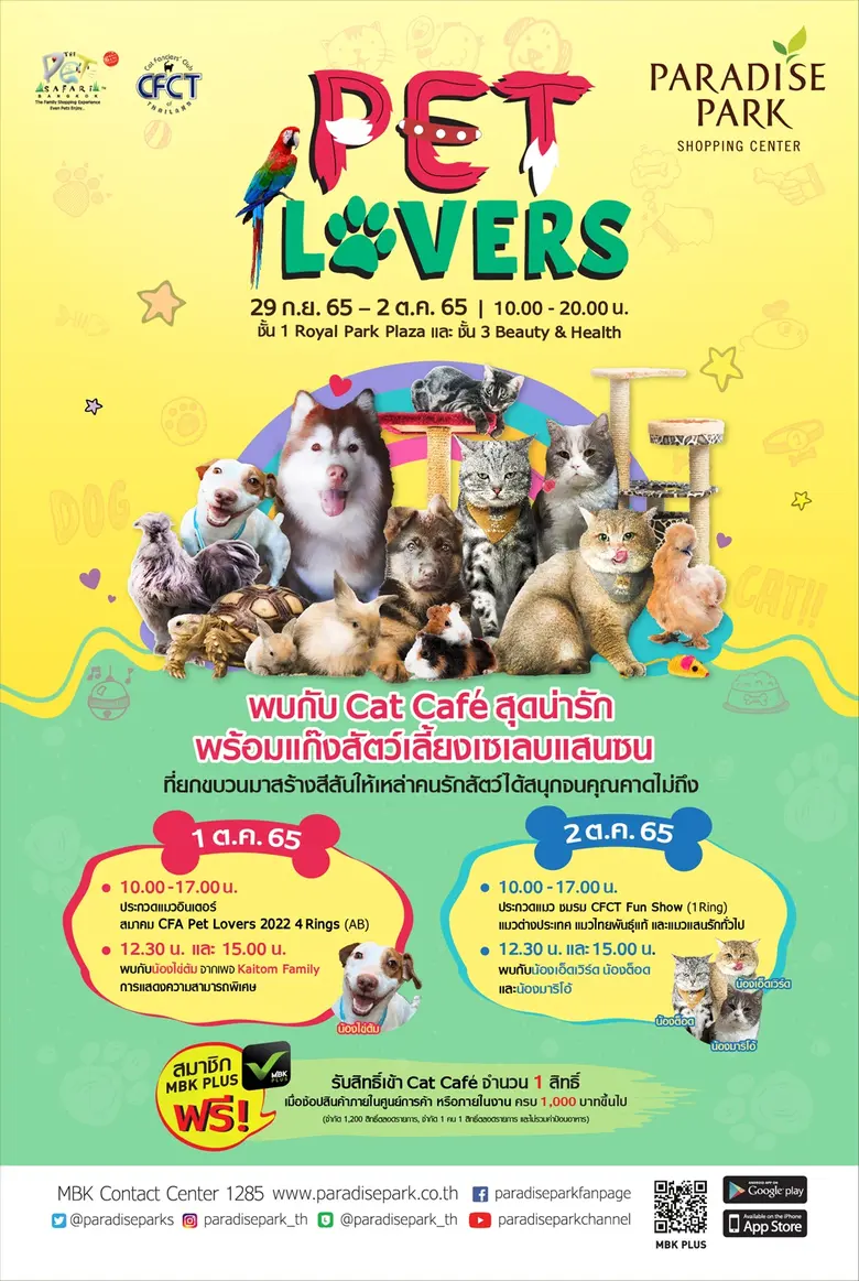 พาราไดซ์ พาร์ค จัดงาน Paradise Park Pet Lovers พบแก็งค์สัตว์เลี้ยงเซเลบแสนซน "น้องไข่ต้ม น้องเอ็ดเวิร์ด น้องต็อด น้องมาริโอ้" ร่วมโชว์ความน่ารัก พร้อมฟินต่อกับ Cat Cafe