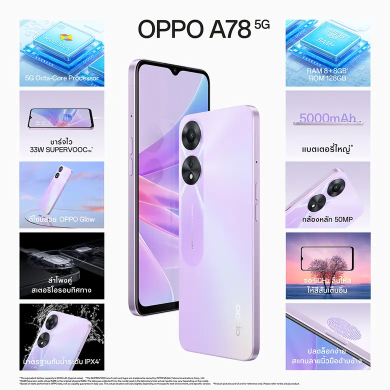 ออปโป้วางจำหน่าย "OPPO A78 5G" สมาร์ตโฟนพร้อมอัพสนุกให้สุดสปีดแล้วอย่างเป็นทางการ ในราคาเพียง 9,999 บาท