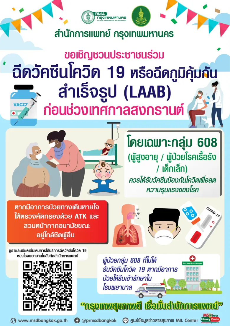 กทม.เร่งรณรงค์ฉีดวัคซีนโควิด 19 เข็มกระตุ้นและ LAAB สถานพยาบาลในสังกัด ป้องกันการระบาดช่วงสงกรานต์