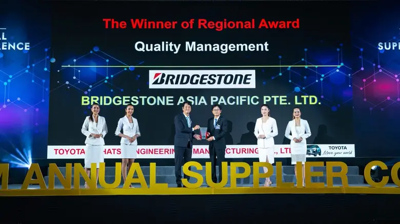 บริดจสโตนคว้า 2 รางวัล "2022 Regional Outstanding Quality Performance" และ "2022 Outstanding Performance for Early Achievement of 2025 CO2 Reduction Target" จากงานประกาศรางวัล "2023 TDEM Annual Supplier Conference"