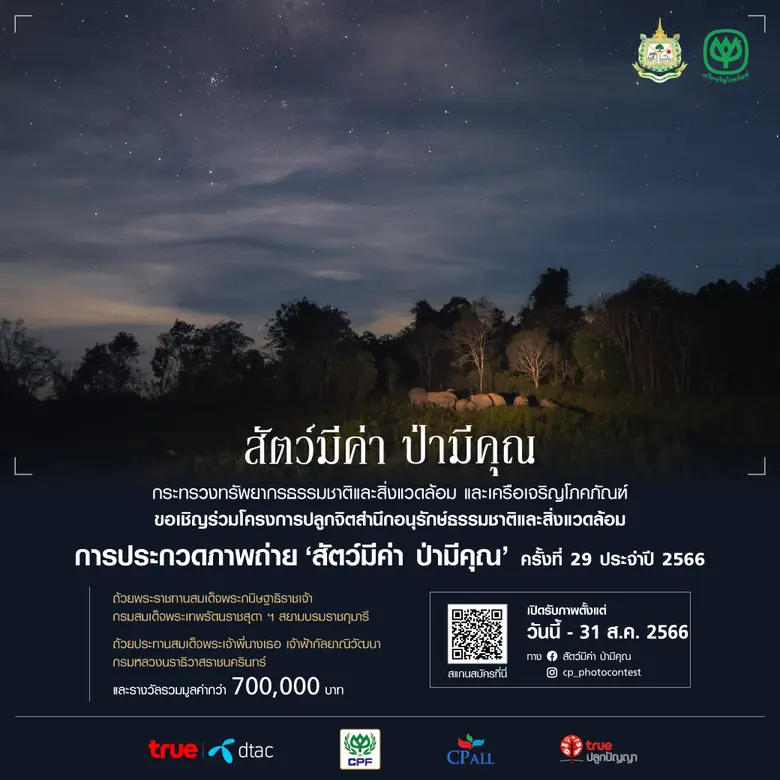 กระทรวงทรัพยากรฯ และเครือซีพี ชวนคนไทยร่วมถ่ายทอดความงดงามของธรรมชาติผ่านการถ่ายภาพและคลิปวิดีโอ ในการประกวดภาพถ่าย 'สัตว์มีค่า ป่ามีคุณ' ครั้งที่ 29