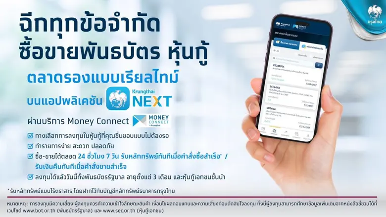 "กรุงไทย" เปิดซื้อขายหุ้นกู้ "เอสซีจี" บนตลาดรองแบบเรียลไทม์ ผ่าน Krungthai NEXT