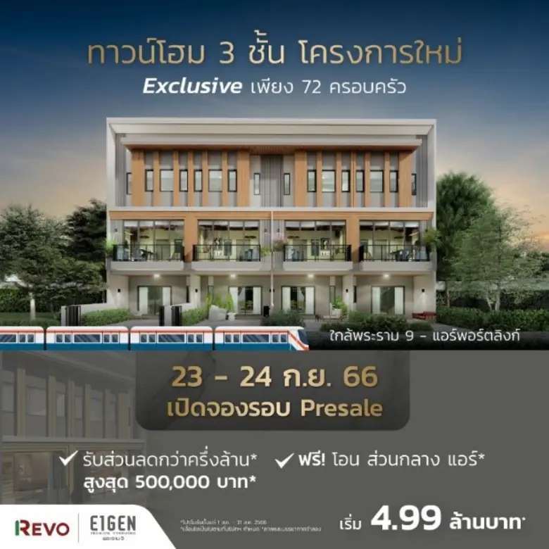 'ไอเจ้นท์ พรีเมี่ยมทาวน์โฮม พระราม 9' ตอบรับกระแสดี เปิดพรีเซลเพิ่ม 23-24 กันยายนนี้รับสูงสุดกว่าครึ่งล้าน * ในทำเลใกล้เมือง ใกล้ทางด่วน เริ่ม 4.99 ล้าน