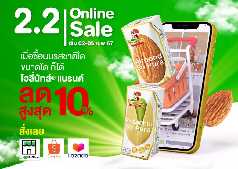 นมโฮลี่ นัทส์(R) จัดโปรโมชั่น 2.2 Online Sale