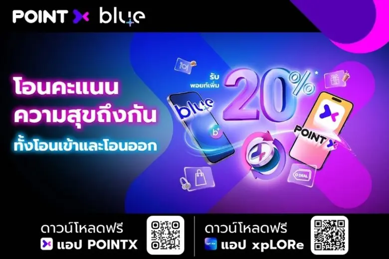 PointX จับมือ blueplus+ ส่งแคมเปญต้อนรับปีมังกรทอง เพียงโอนคะแนนความสุขถึงกัน ระหว่างสมาชิก blueplus+ และ PointX รับพอยท์เพิ่ม 20%