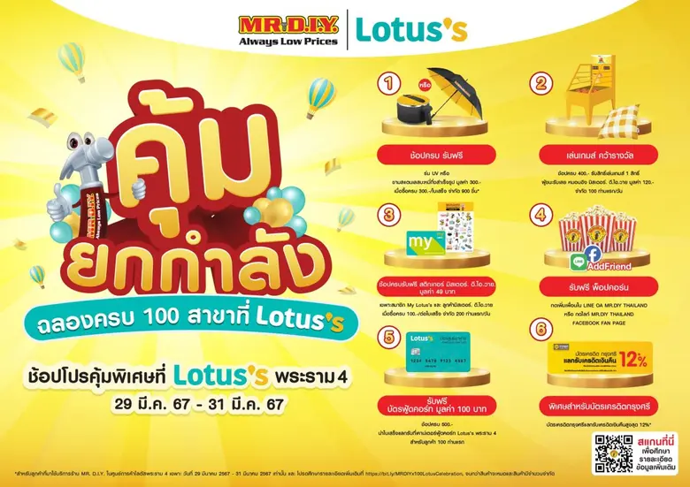 มิสเตอร์. ดี.ไอ.วาย. จุดพลุฉลองครบ 100 สาขาที่ 'โลตัส' จัดใหญ่กิจกรรมคุ้มยกกำลัง ณ ศูนย์การค้าโลตัส พระราม 4