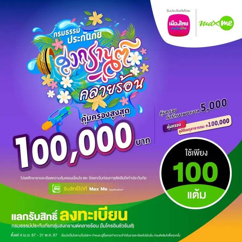 เมืองไทยประกันชีวิต จับมือ แมกซ์ โซลูชัน ส่งมอบความอุ่นใจแก่สมาชิก Max Card ผ่าน "กรมธรรม์ประกันภัยกลุ่มสงกรานต์คลายร้อน (ไมโครอินชัวรันส์)"