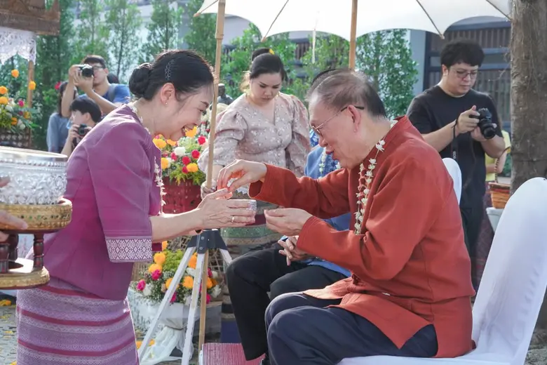 The Water Pouring Ceremony of the President and Elder at the Songkran Festival, held at the University of Phayao in 2024.