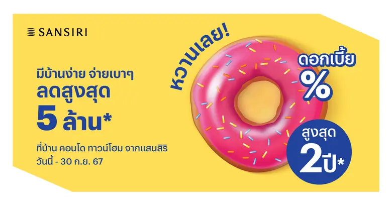 แสนสิริ ผนึกไทยพาณิชย์ส่งสัญญาณบวก ส่งโปรแรง 'หวานเลย ดอกเบี้ย 0% นานสูงสุด 2 ปี' พร้อมเงื่อนไขสุดคุ้มค่าสำหรับผู้ซื้อบ้าน