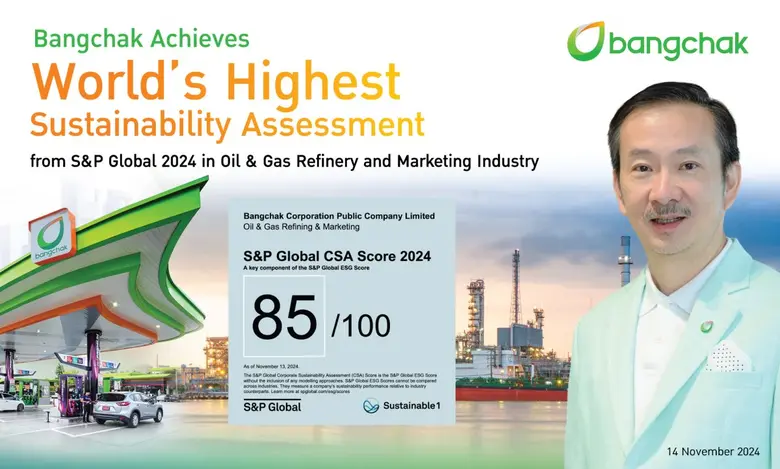 Bangchak Achieves World's Highest Sustainability Assessment from S&amp;P Global 2024 in Oil &amp; Gas Refinery and Marketing Industry