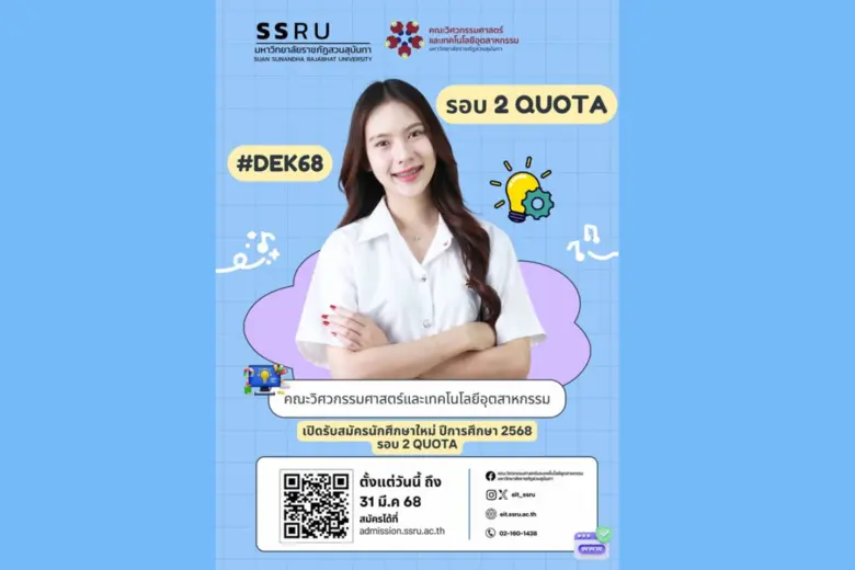 เปิดแล้ว... เปิดรับสมัครนักศึกษาใหม่ ปีการศึกษา 2568 รอบที่ 2 (Quota)