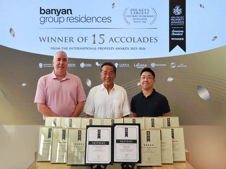บันยันกรุ๊ป คว้ารางวัลสูงสุดจากงาน 'Asia-Pacific Property Awards 2025-6' ครองตำแหน่งผู้พัฒนาอสังหาริมทรัพย์ที่ได้รับรางวัลมากที่สุดในประเทศไทยเป็นปีที่สองติดต่อกัน โดยคว้ารางวัลถึง 15 รางวัล