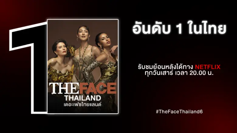 The Face Thailand Season 6 มาแรงไม่แผ่ว! ทะยานขึ้นอันดับ 1 บน Netflix หลังจบ EP แรก เผยพลังรายการเรียลลิตี้อันดับ 1 ที่กลับมาทวงบัลลังก์อย่างสมศักดิ์ศรี