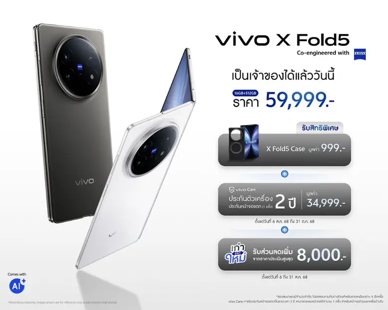 vivo X Fold5 จอพับเรือธงจาก vivo บุกไทยอย่างเป็นทางการในงานเสวนา Blue Talk เคาะราคาวางจำหน่าย 59,999 บาท