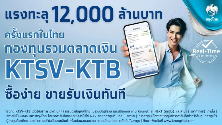 กรุงไทยปลื้ม! กองทุน KTSV-KTB ยอดขายทะลุ 1.2 หมื่นล้าน ตอกย้ำความสำเร็จ "ขายกองทุนรับเงินทันที" บริหารสภาพคล่องทันใจ ตอบโจทย์นักลงทุนยุคใหม่