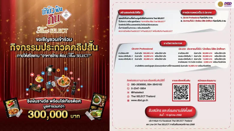 โค้งสุดท้าย 'เที่ยว ฟิน กิน Thai SELECT ปี 2' ลุ้นโชคสุดฟิน ยิ่งใหญ่กว่าที่เคย หมดเขต 15 ตุลาคมนี้