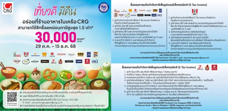 CRG ขานรับมาตรการรัฐ กระตุ้นเศรษฐกิจ ส่ง 20 แบรนด์ในเครือ ร่วมโครงการ "เที่ยวดี มีคืน" CRG ขานรับมาตรการรัฐ กระตุ้นเศรษฐกิจ ส่ง 20 แบรนด์ในเครือ ร่วมโครงการ "เที่ยวดี มีคืน"
