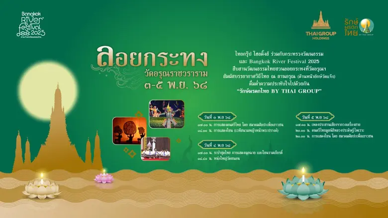 ไทยกรุ๊ปฯ ชวนลอยกระทงรักษ์โลก ที่วัดอรุณราชวราราม 3 - 5 พ.ย.นี้