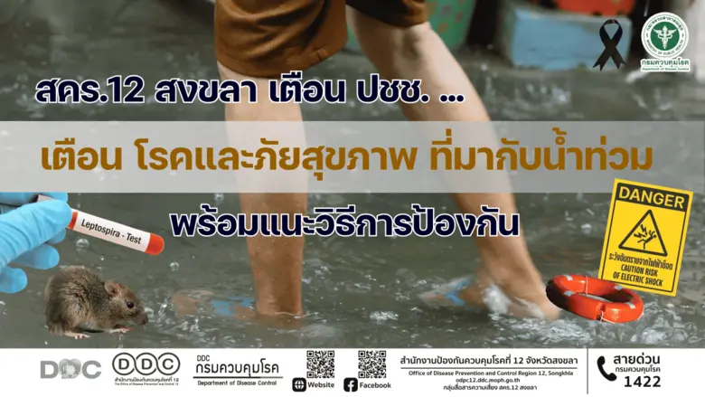 ฝนตกหนัก สคร.12 สงขลา เตือน โรคและภัยสุขภาพ ที่มากับน้ำท่วม พร้อมแนะวิธีการป้องกัน