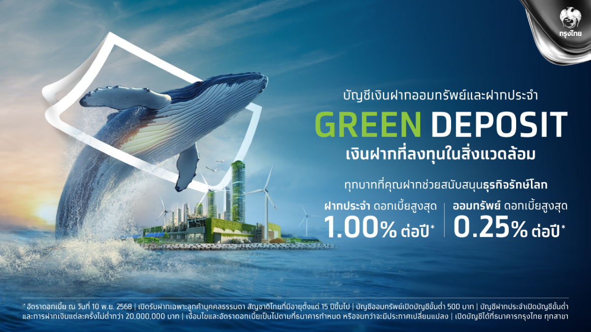 กรุงไทยเดินหน้าธนาคารยั่งยืน เปิดตัวบัญชีเงินฝาก "GREEN DEPOSIT" ทุกบาทที่ฝาก สร้างพลังสนับสนุนธุรกิจรักษ์โลก